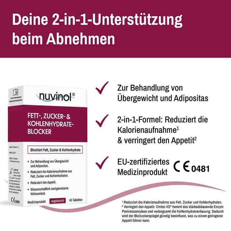 Nuvinol Fett- & Zucker- & Kohlenhydrateblock.Tabletten , 45 St