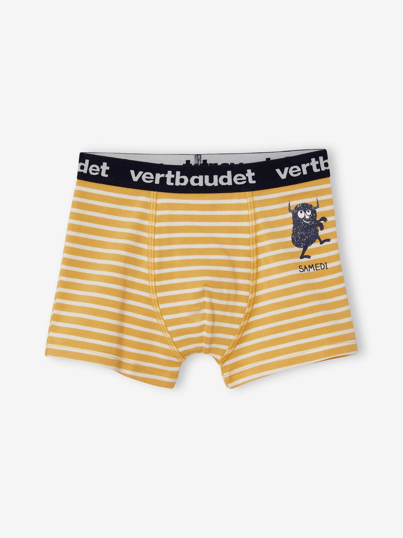 Pacote com 7 cuecas boxer elásticas Monsters Oeko-Tex® para meninos, estampa branca clara.