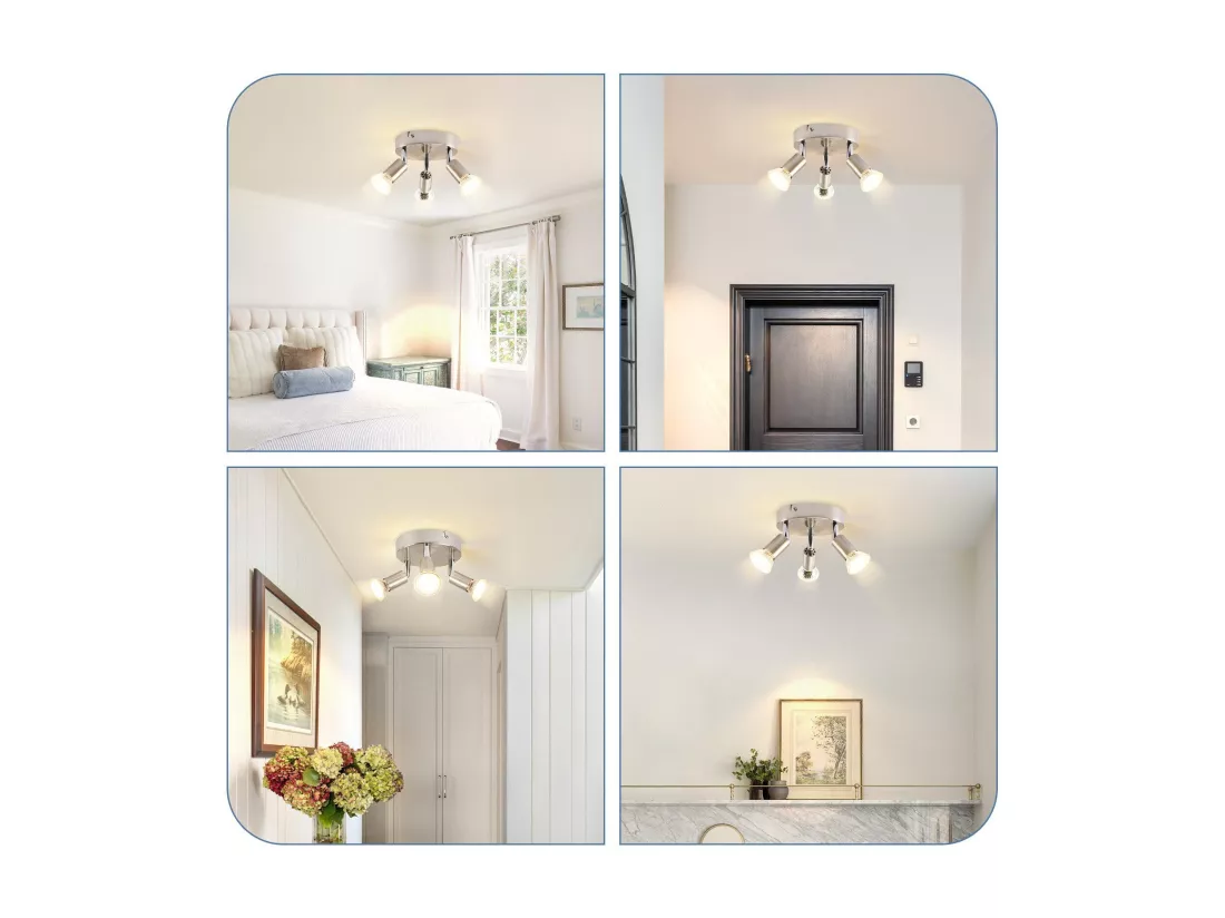 NETTLIFE Plafonnier LED GU10 -3 Spots de Plafond Ronde Moderne Spots de Plafond 350° pour Cuisines Couloir Chambre Salon - sans Ampoule chrome