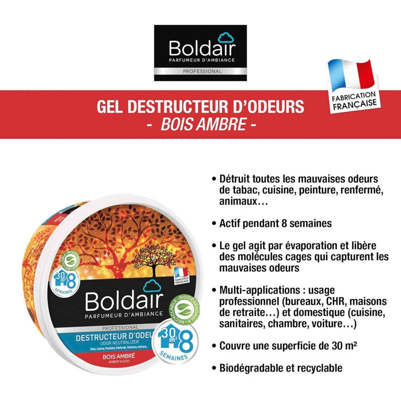 Boldair gel destructeur d'odeurs ambre - Boîte de 300 g