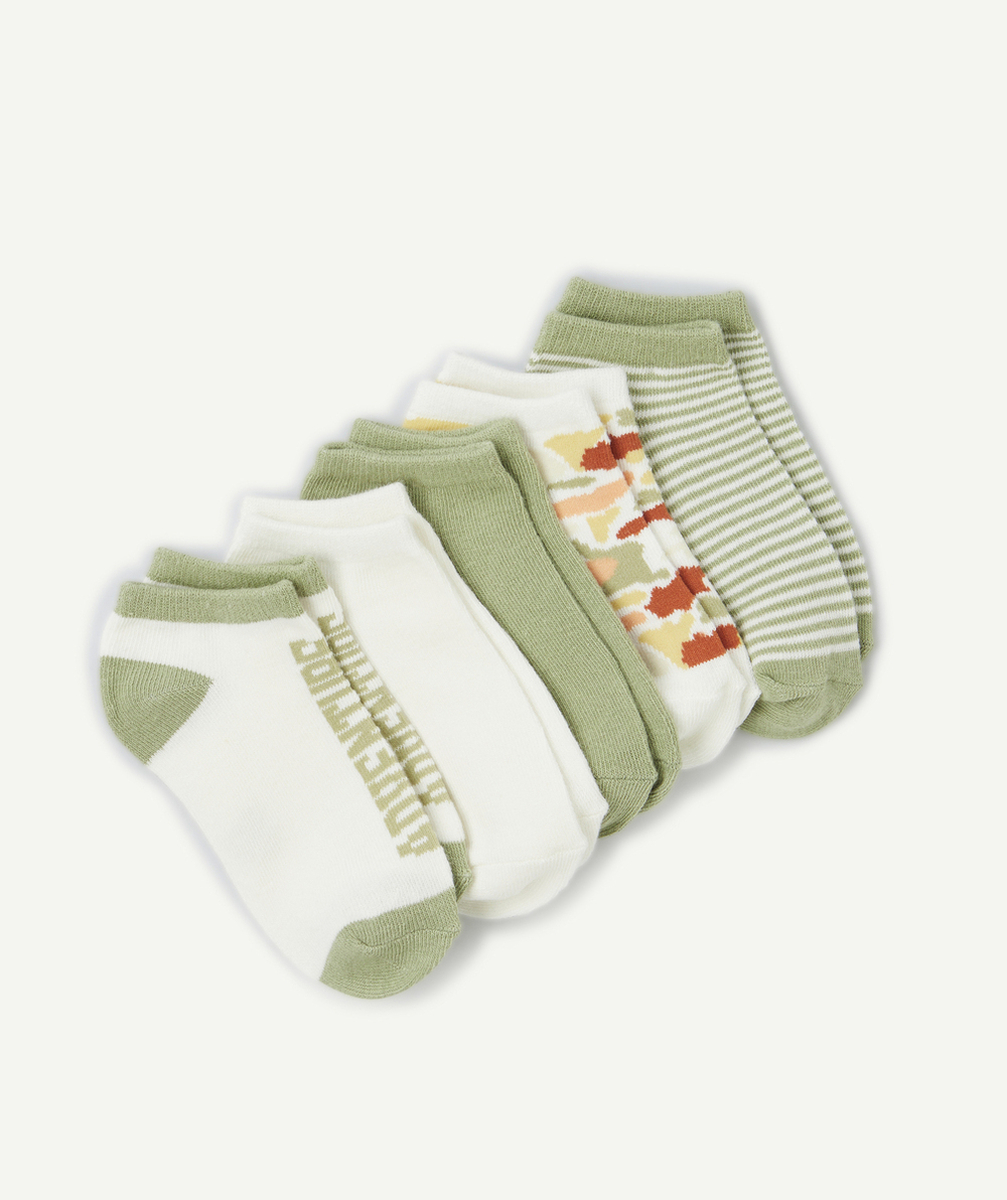 lot de 5 paires de socquettes garçon vert et blanc avec imprimés