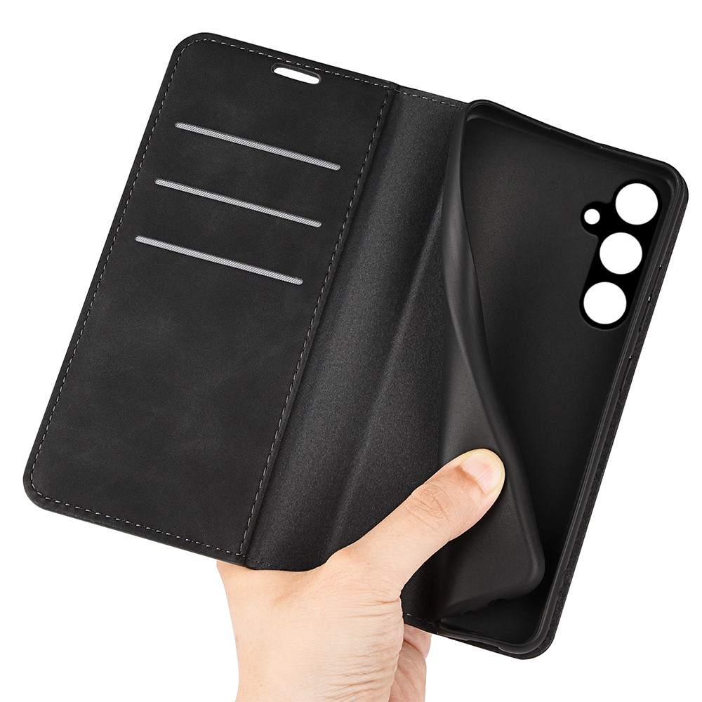 Samsung Galaxy A15 Leder Tasche Flip Cover mit Kartenfächer im Vintage Look - Schwarz