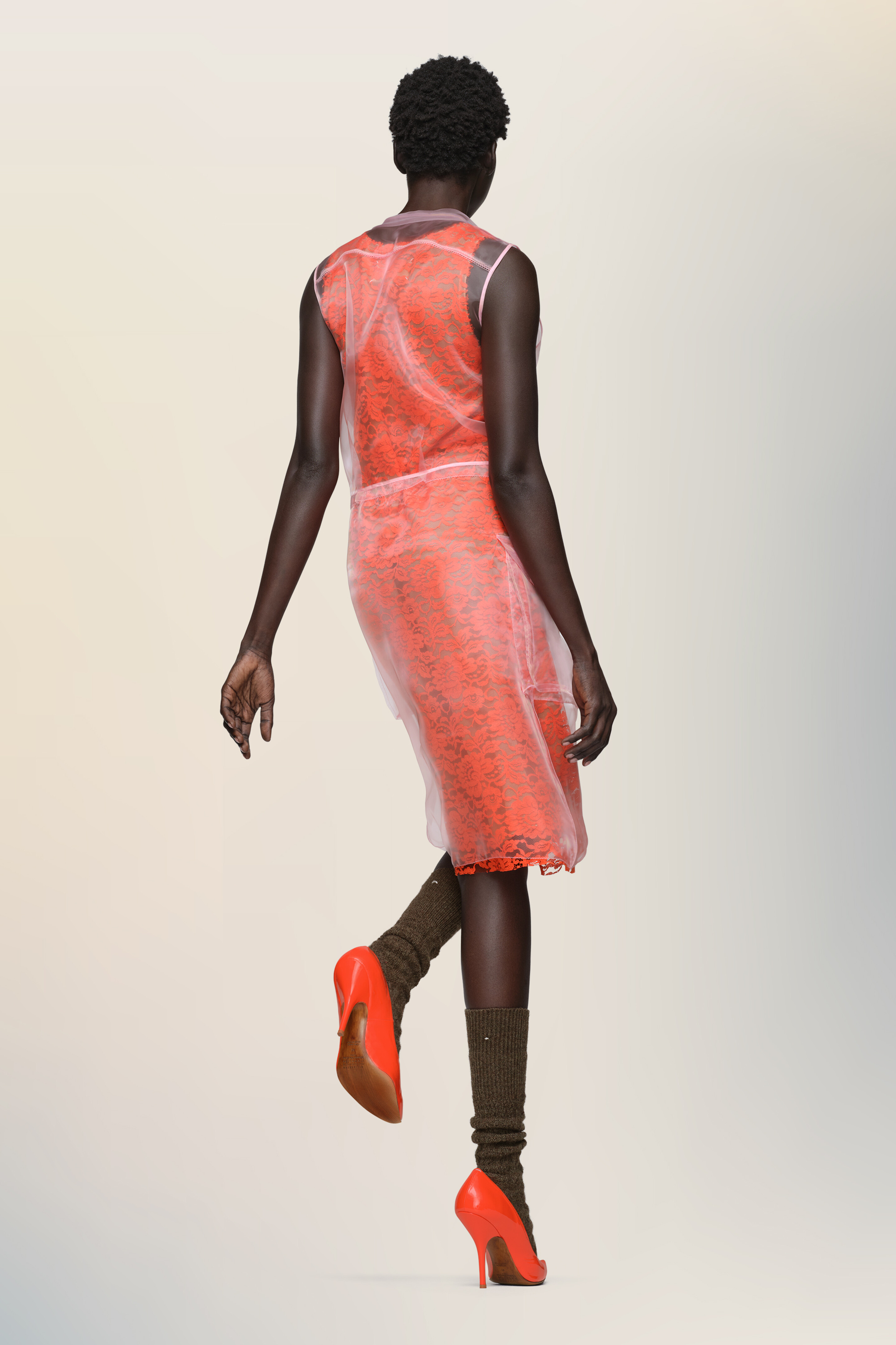 Robe de jour transparente orange - femme Rose et orange