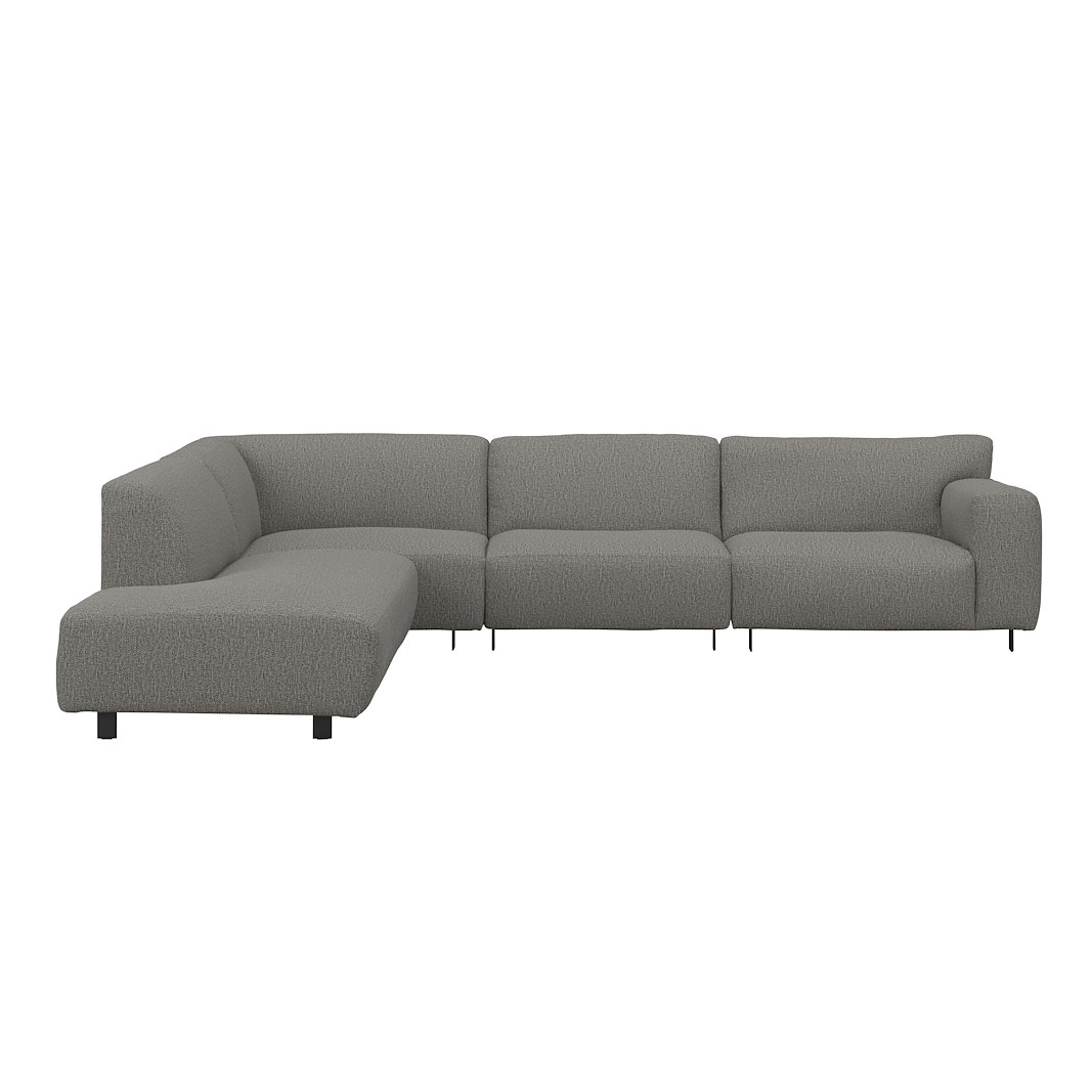 Vesta hjørnesofa 3-seter med åpen ende venstre, Big hjørnemodul,  Tekstil Marsel Dark grey, standardsøm, sort metallben 10 cm, Comfort CM