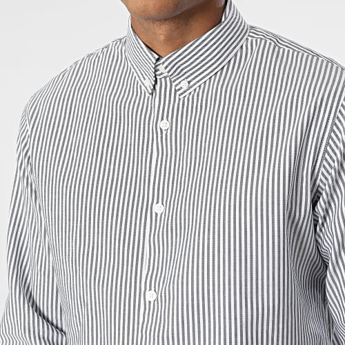 Chemise Manches Longues A Rayures Pinpoint Gris Blanc