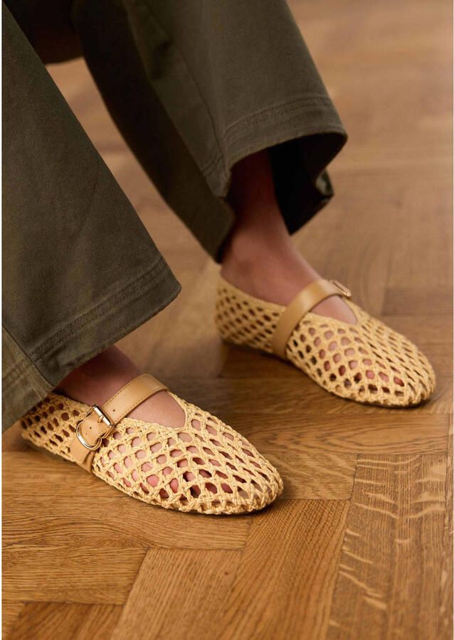 Manfield Dames Beige gevlochten ballerina's