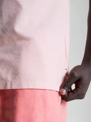 Camisa Oxford de manga curta com tingimento natural