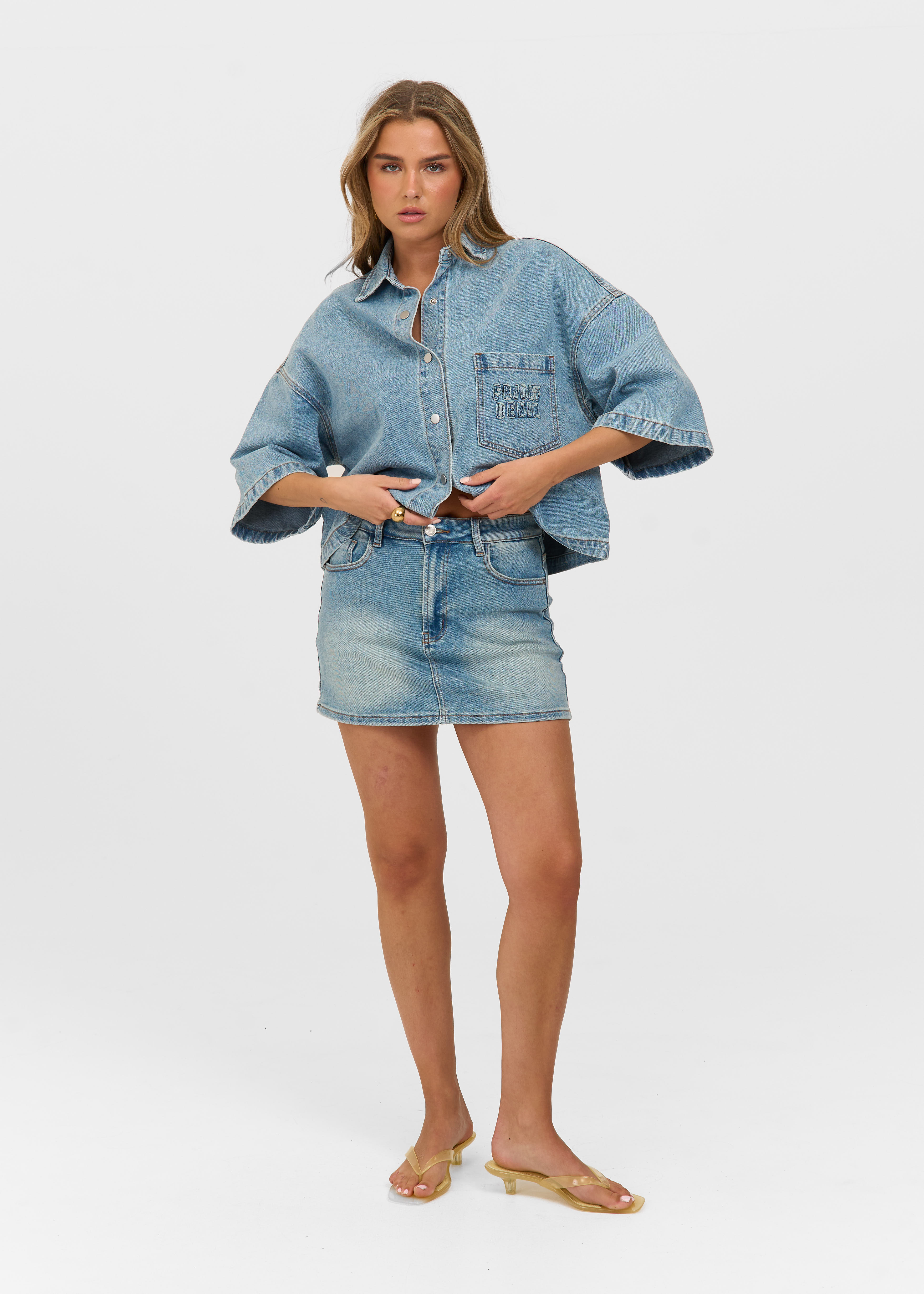 Denim stretch logo skort smokey blauw