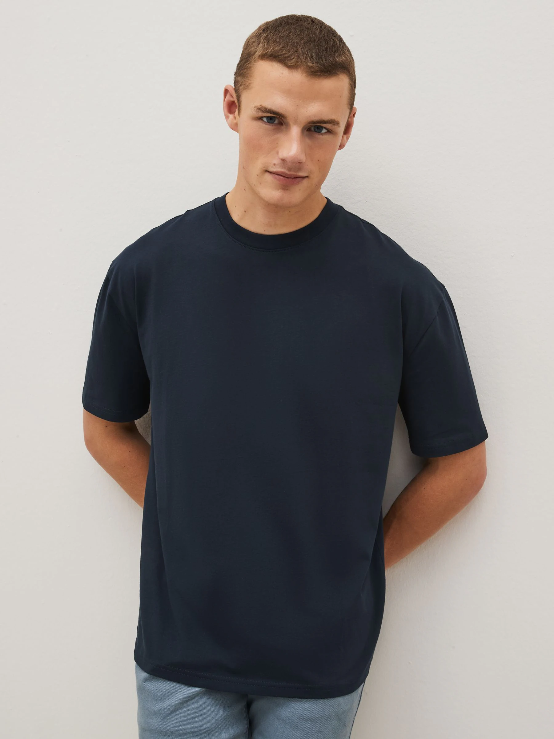 Marineblauw - Relaxed fit - Essentieel katoenen T-shirt met ronde hals