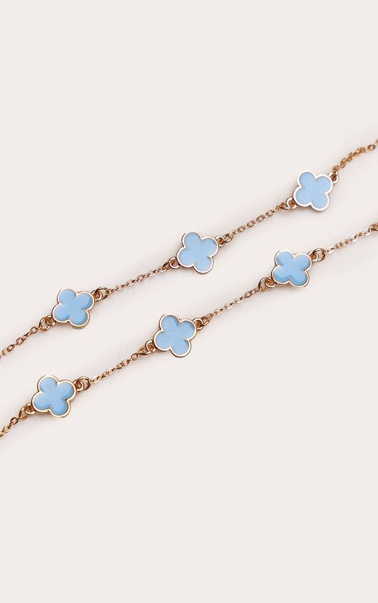 Doré Collier Pendentif Trèfle Bleu Poudré