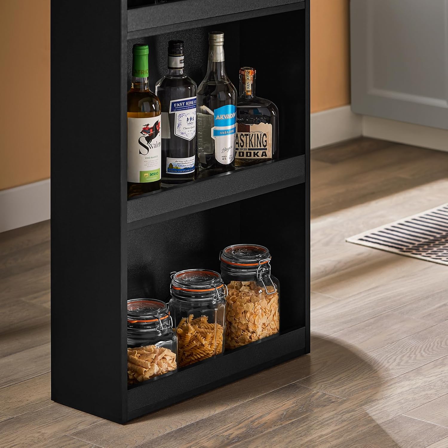 SoBuy Küchentheke Bartisch mit 3 Ablageflächen, Stehtisch für Kleine Räume, Hoher Tresentisch für Küche, Wohnzimmer oder Büro Schwarz 112 x 106 x 57 cm FWT17-II-SCH
