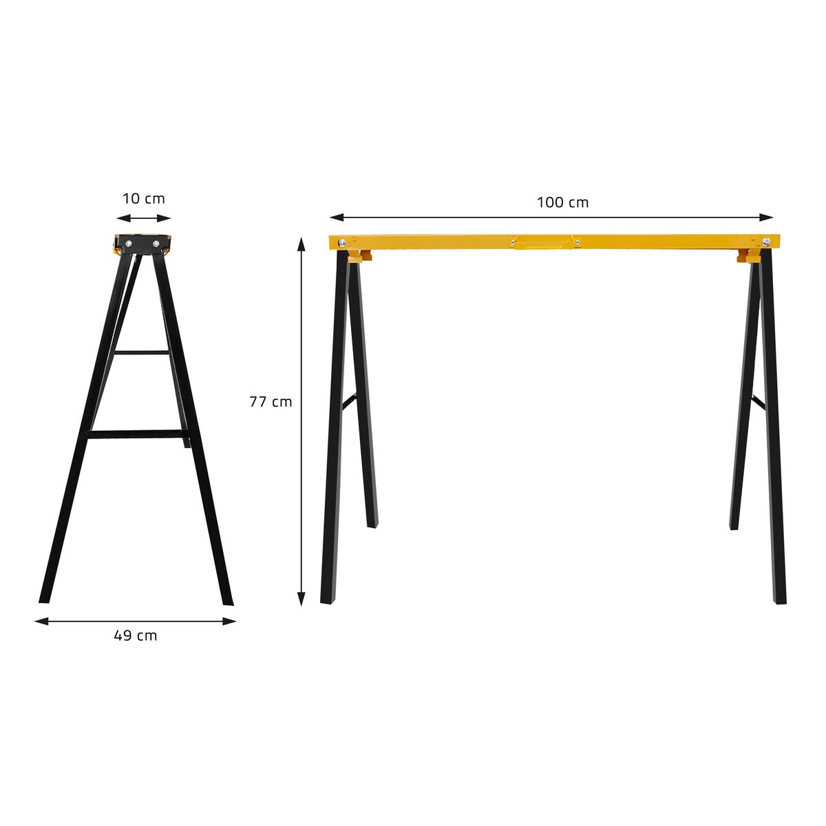 ECD Duitsland 4 x Werkbok, geel, metalen steigerbok, opvouwbare bokset, steunbok zaaghulp, steunbok draagvermogen tot 275 kg, opvouwbare werkbok, opvouwbare bok met handgreep, stalen zaagbok