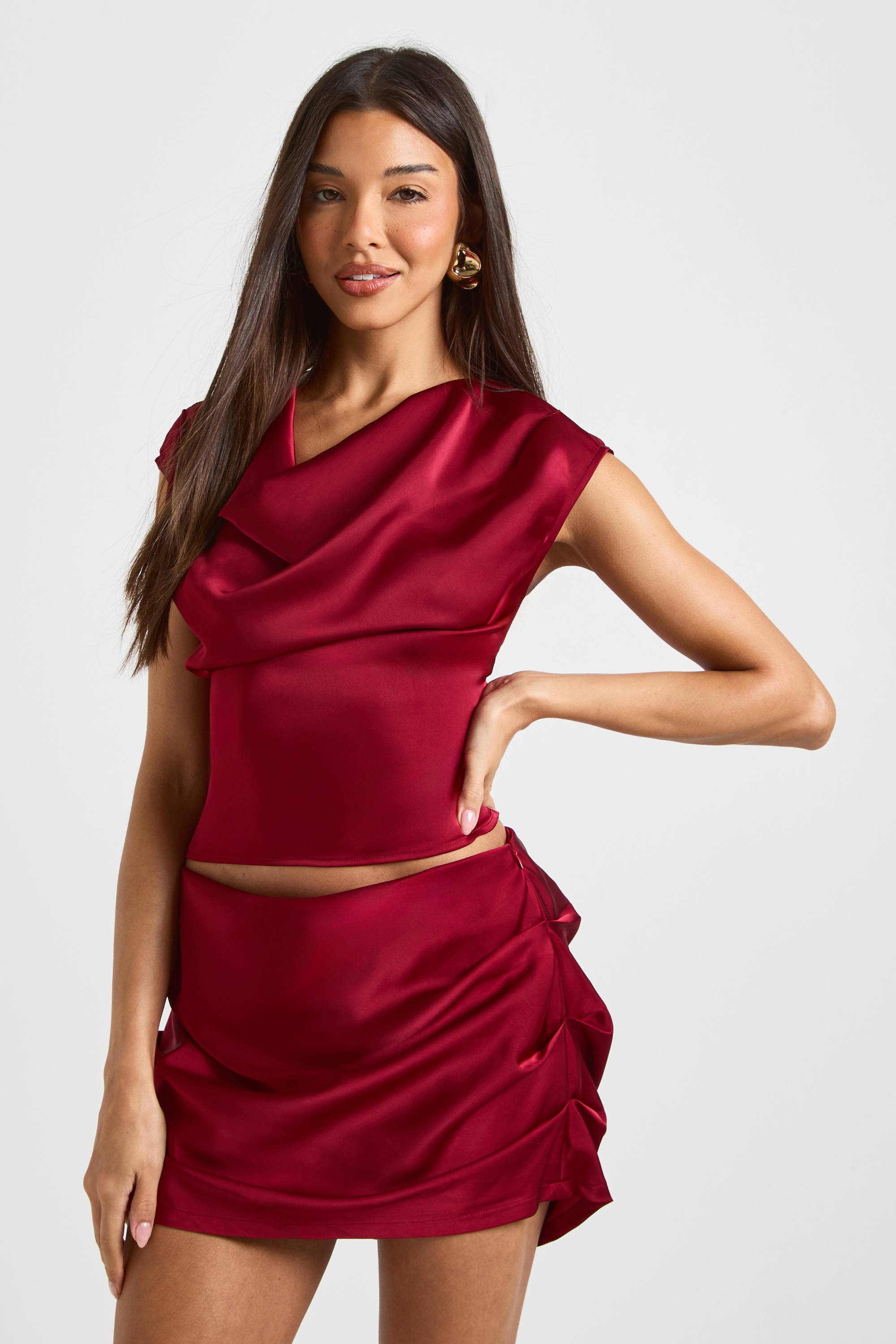boohoo Jupe-Short Drapée en Satin