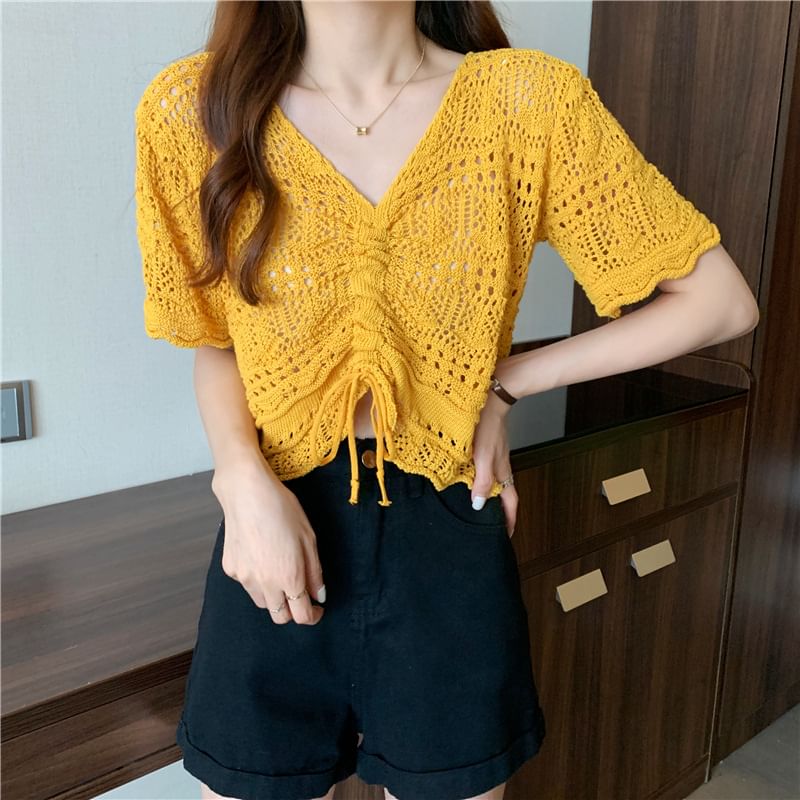 Sienne - Korte mouwen V-hals effen crop top