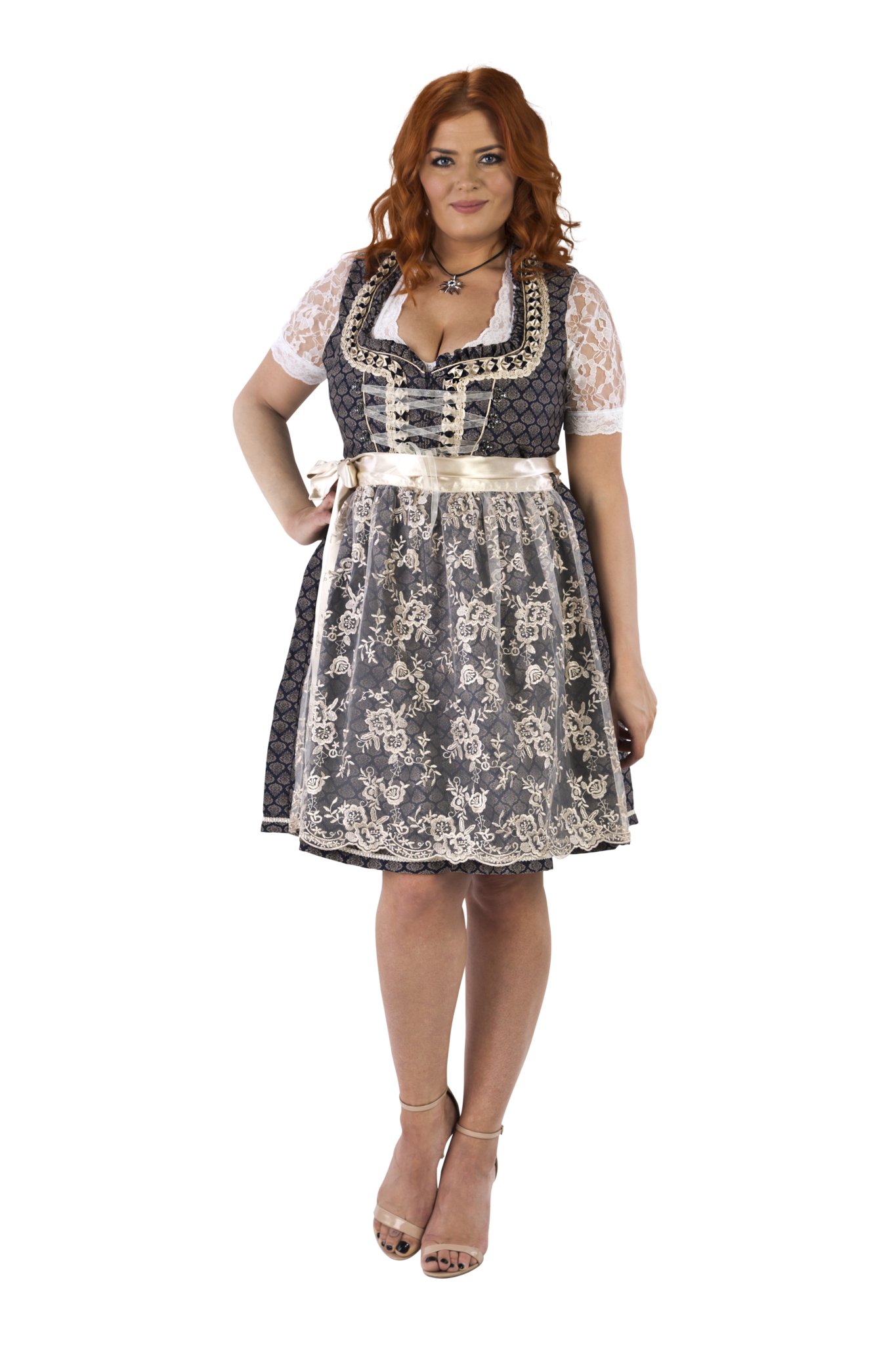 Blauw Wit Creme Dirndl Jurk Oktoberfest Dames 2 Delig
