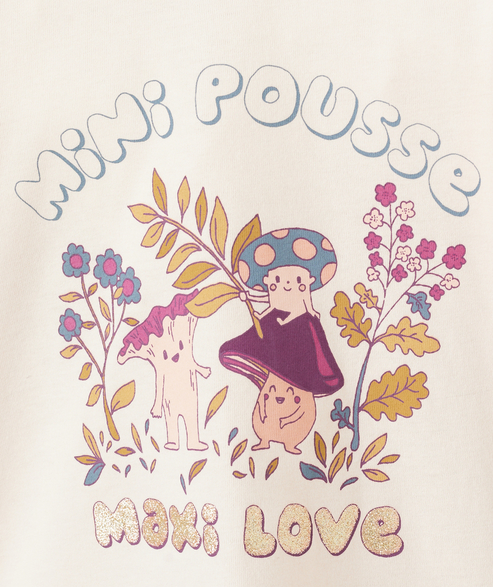 T-SHIRT BÉBÉ FILLE EN COTON BIOLOGIQUE ROSE THÈME CHAMPIGNON