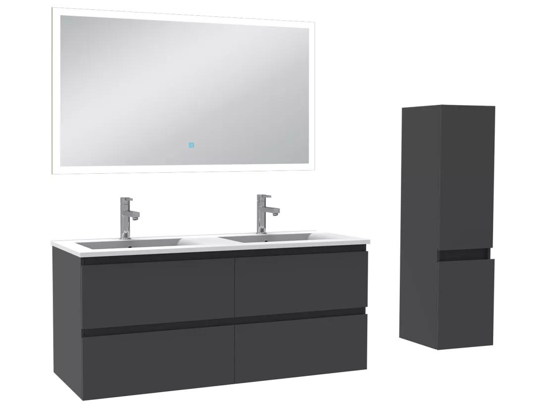 Meuble Salle de Bain 120cm vasque + colonne + miroir lumineux Anthracite - Aica