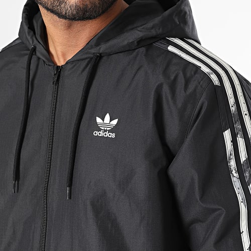 Veste Zippée Capuche A Bandes Camo HK5139 Noir