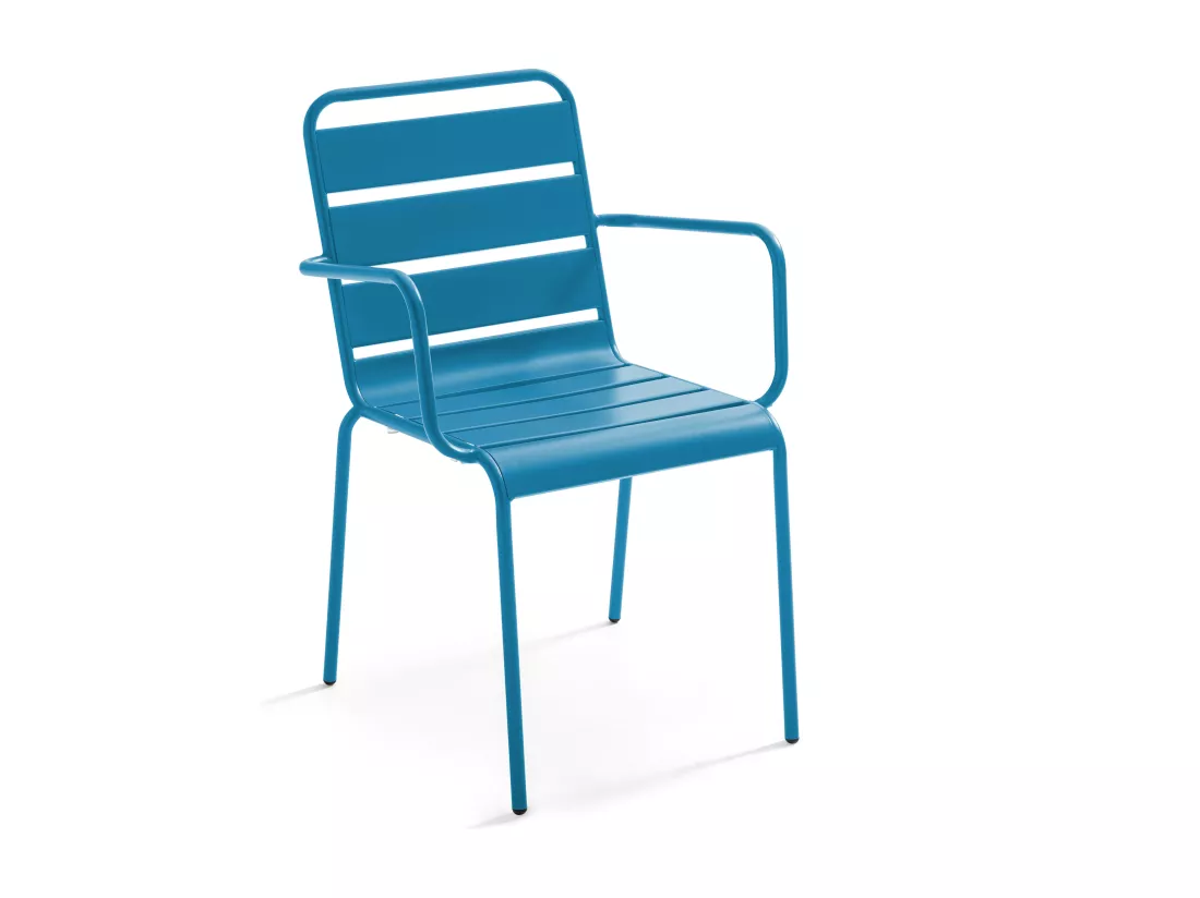 Ensemble table de jardin et 8 fauteuils en métal bleu pacific - Palavas