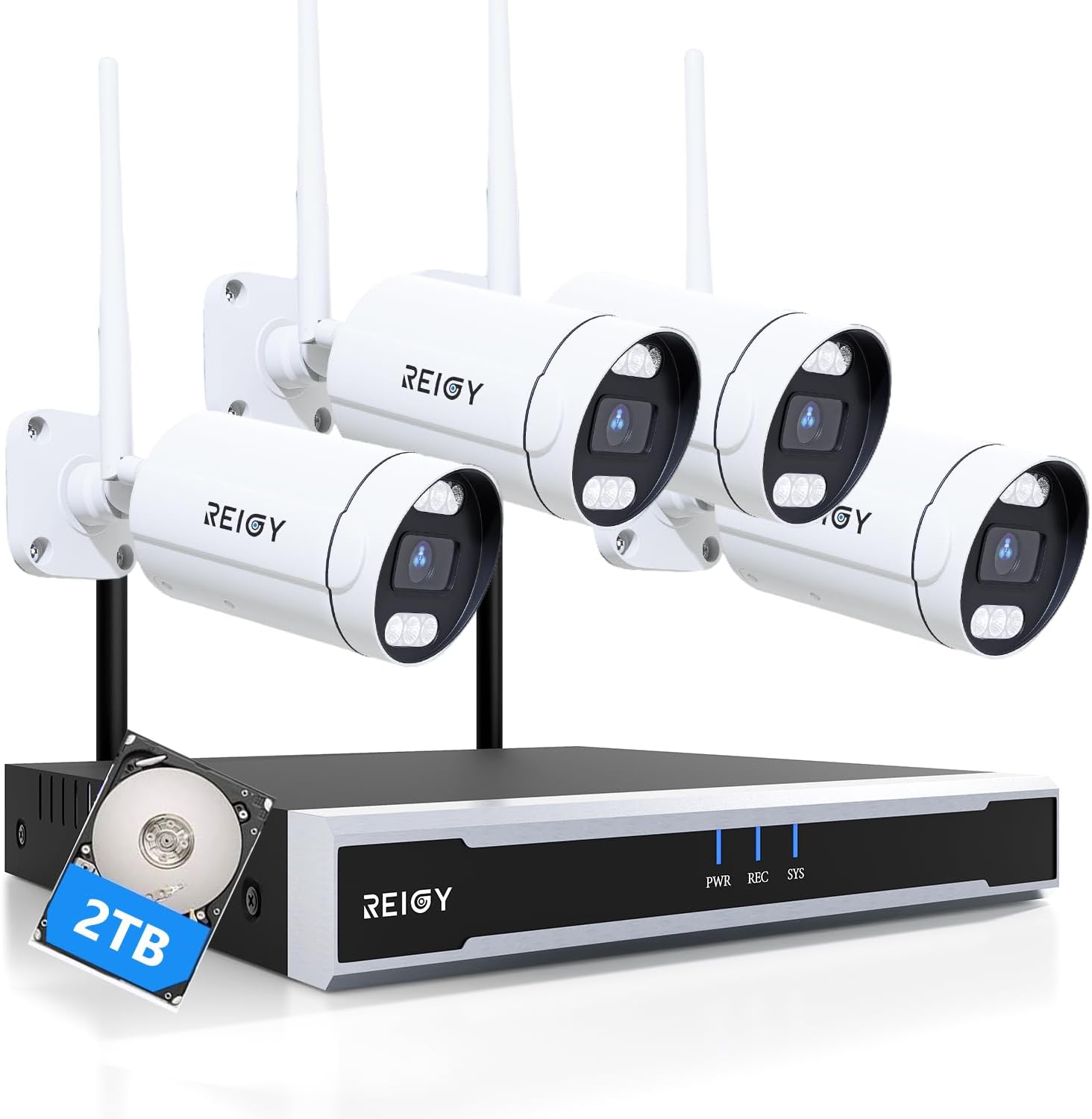 REIGY 8MP WLAN Überwachungskamera Set Aussen mit 2TB Festplatte, 4K Überwachungssystem 16CH WiFi NVR +4x2160P Kamera Outdoor, Zwei-Wege-Audio Bewegungserkennung Farbige Nachtsich
