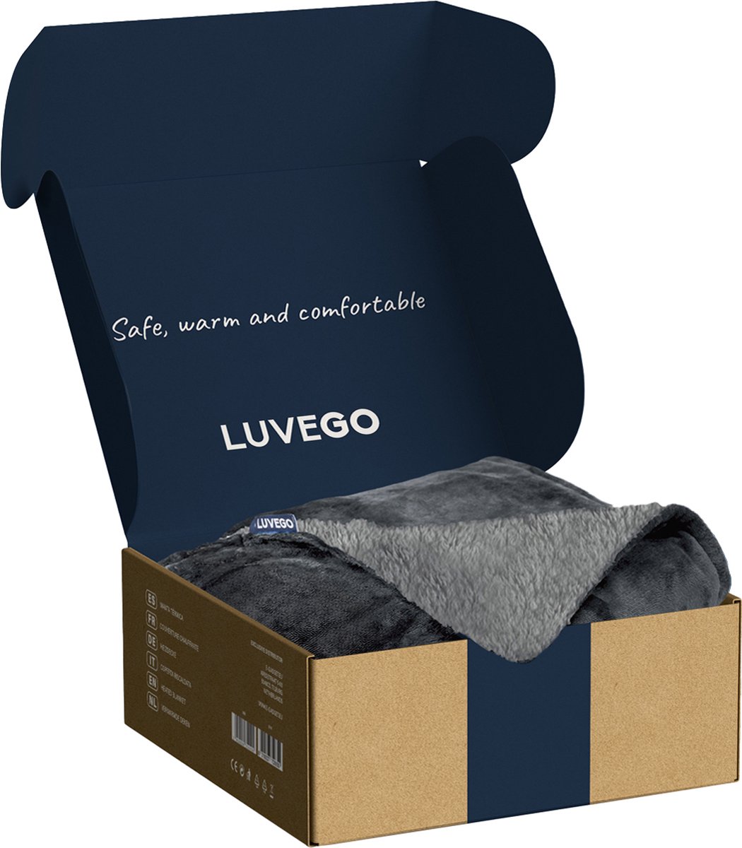 Luvego fleece/sherpa elektrische deken 160x120cm - Dark Blue