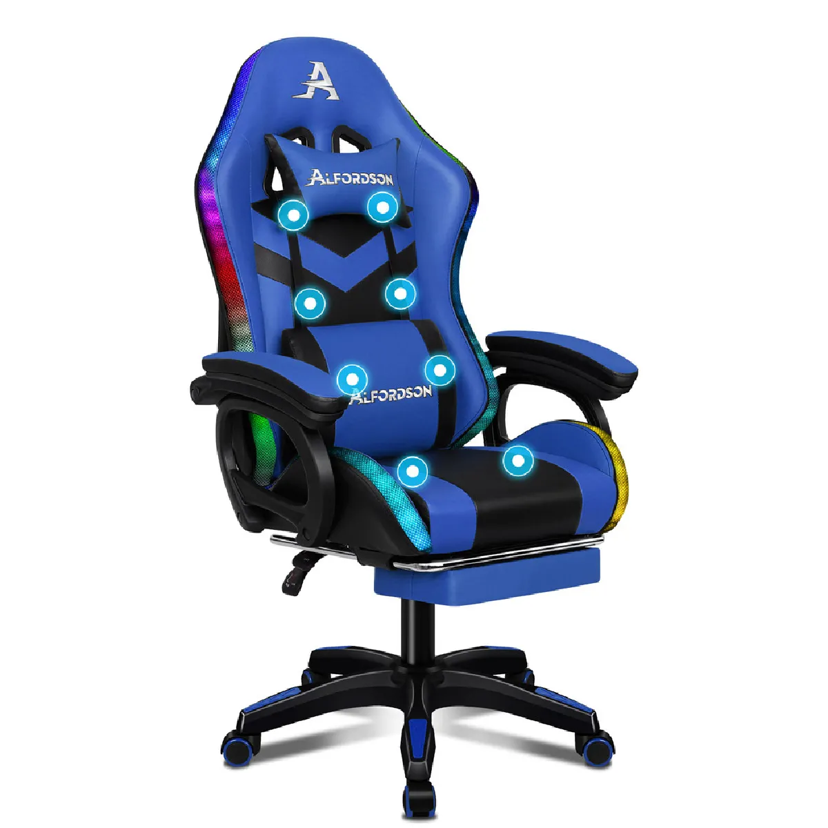 Alfordson Chaise Gaming LED Bleu et Noir