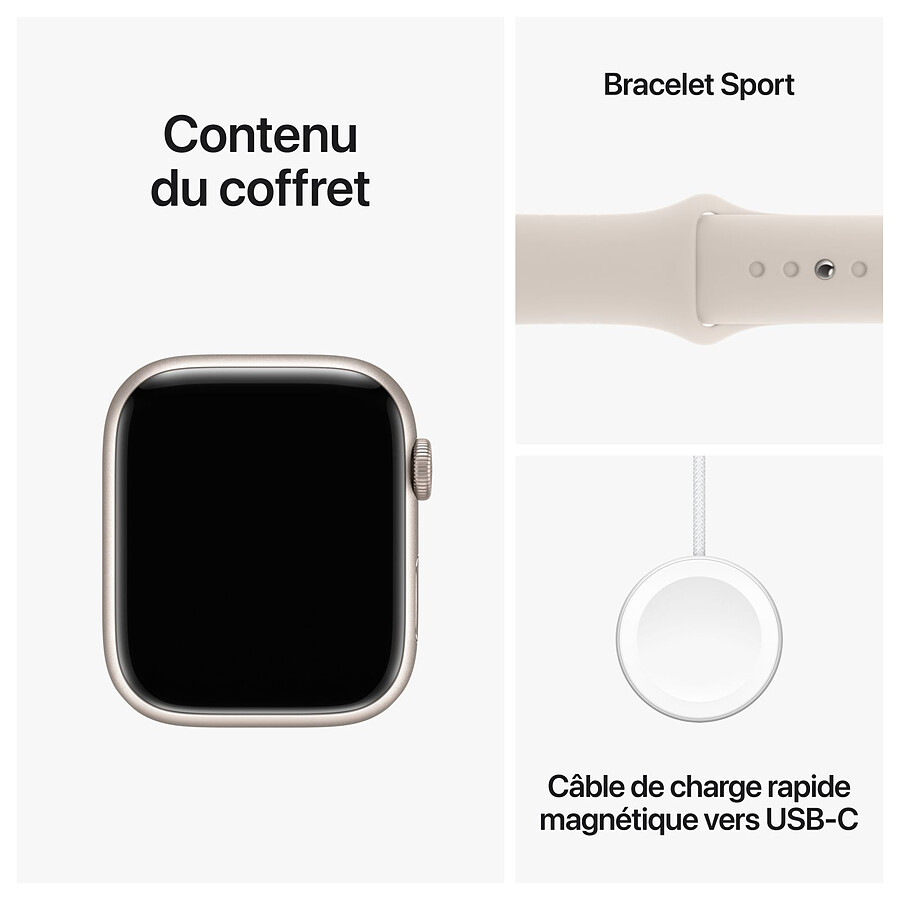 Apple Watch Series 9 GPS + Cellular - Aluminium Lumière Stellaire - Bracelet Sport Band - 45 mm - Taille M/L