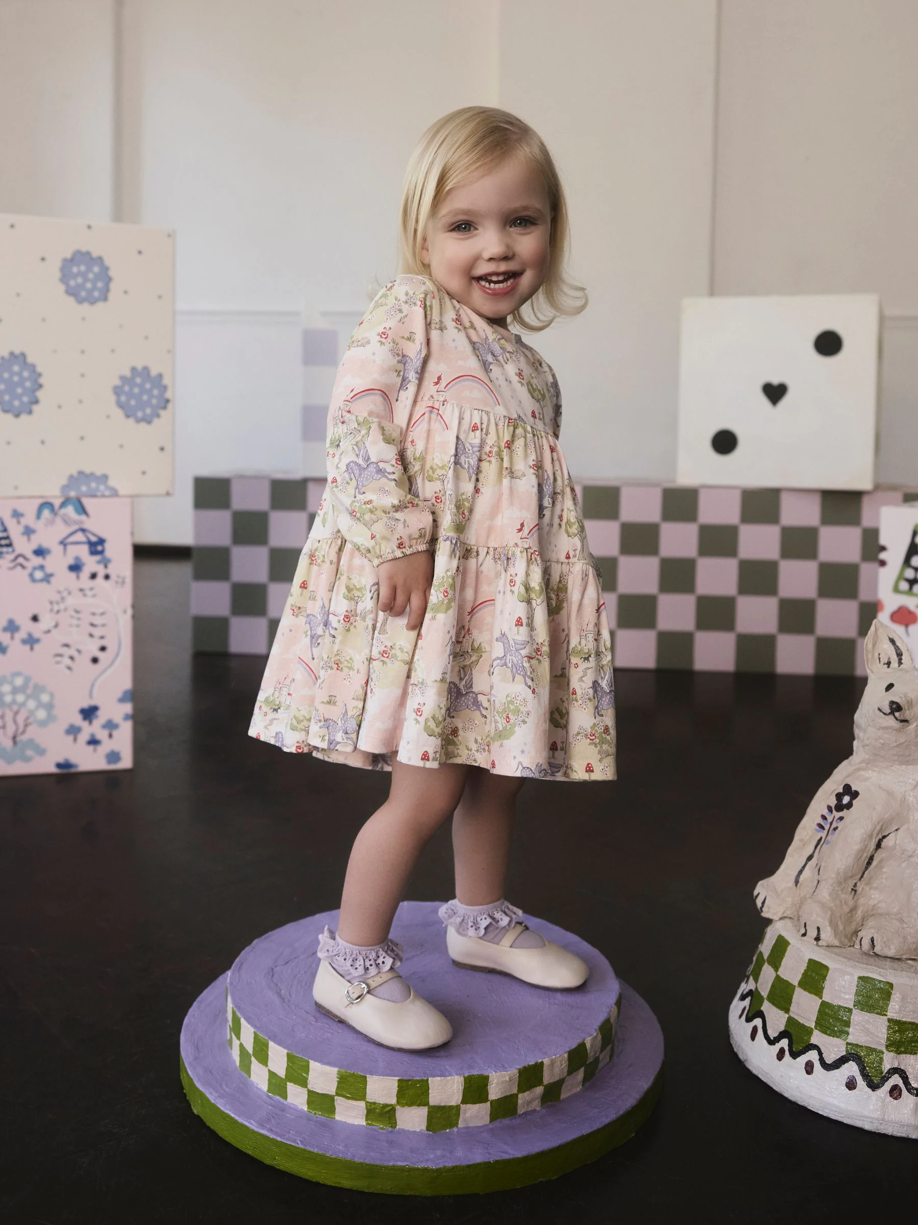 Roze met eenhoornprint - Cath Kidston Tiered Dress (3mths-7yrs)