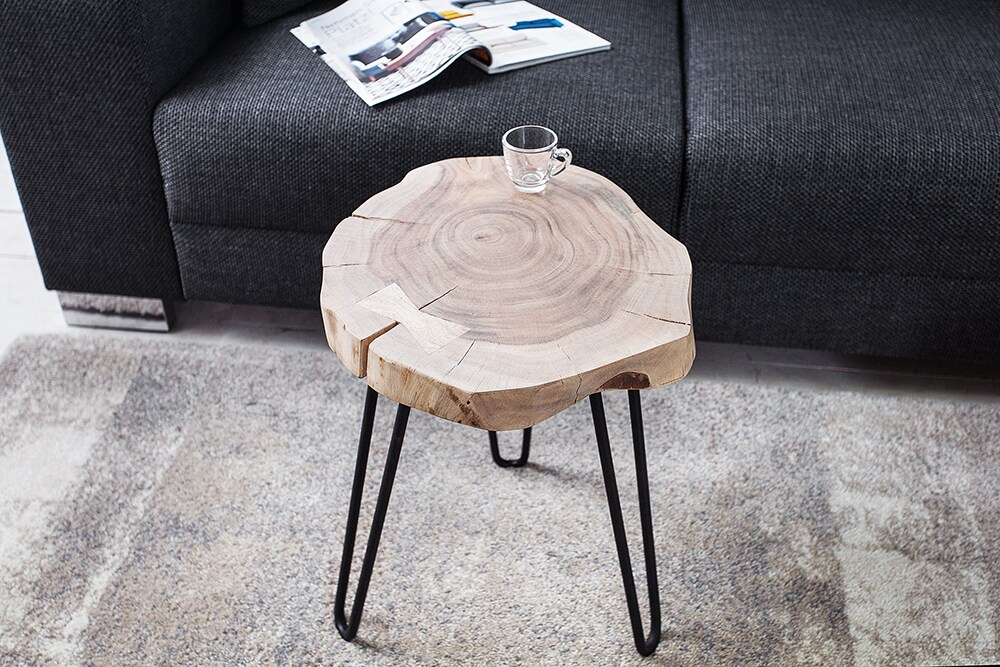 riess-ambiente Beistelltisch GOA - Massivholz 40cm natur Akazie Baumstamm Metall schwarz Hairpin Legs