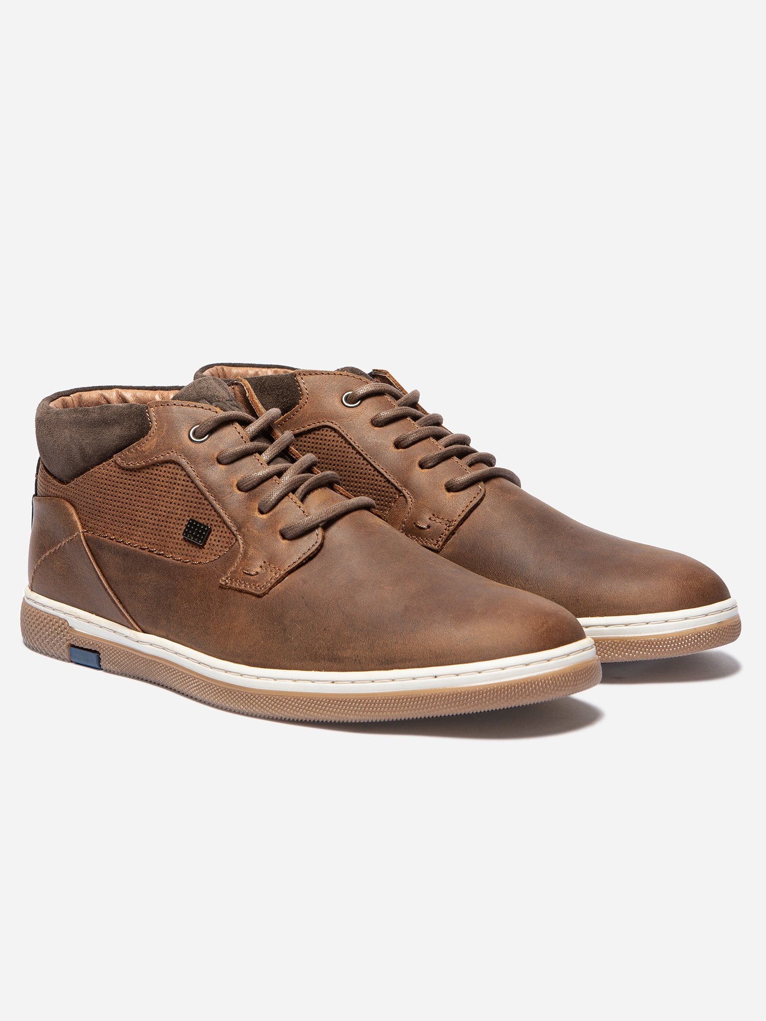 Tennis Montantes Homme En Cuir Marron Clair