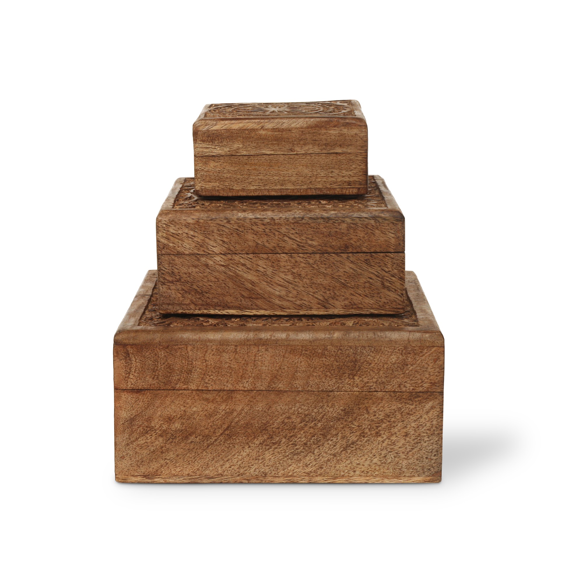 3er-Set Holzschatullen 'Ornamente', Mangoholz natur von fischer's lagerhaus
