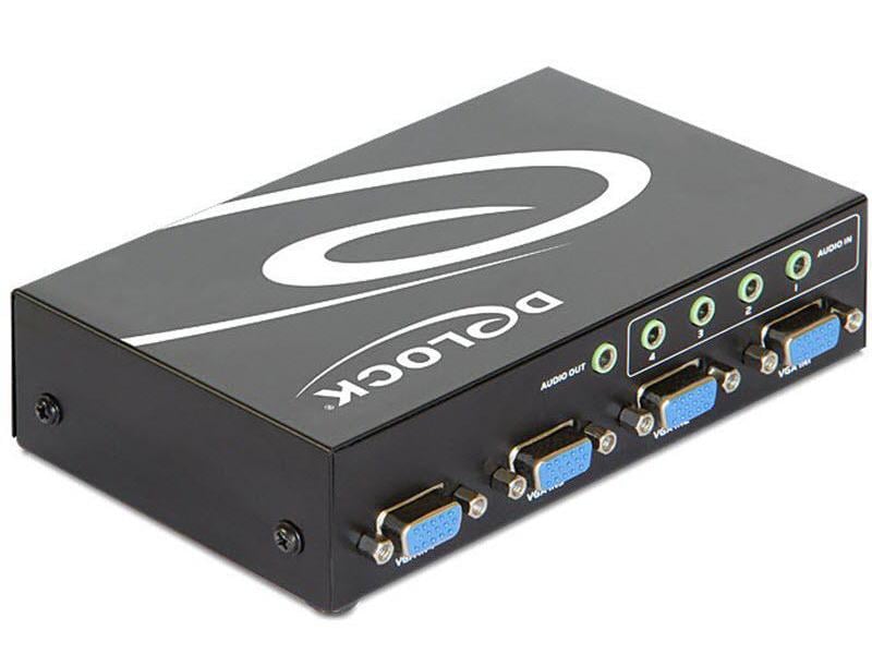 Delock VGA-Switchbox 4 Port mit Audio Switchbox, manuell, 4 PC an einem Monitor