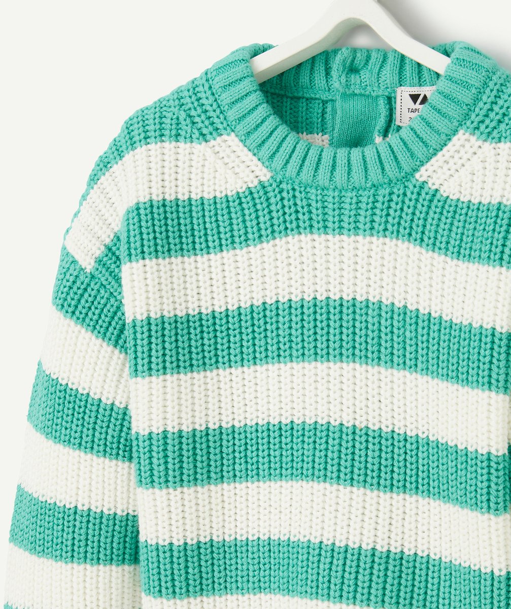PULL EN TRICOT BÉBÉ GARÇON EN COTON BIO AVEC RAYURES VERTES