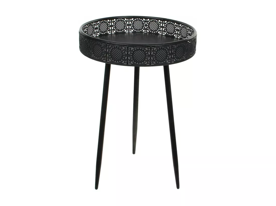 Bout de canapé métal noir motifs ajourés petit modèle