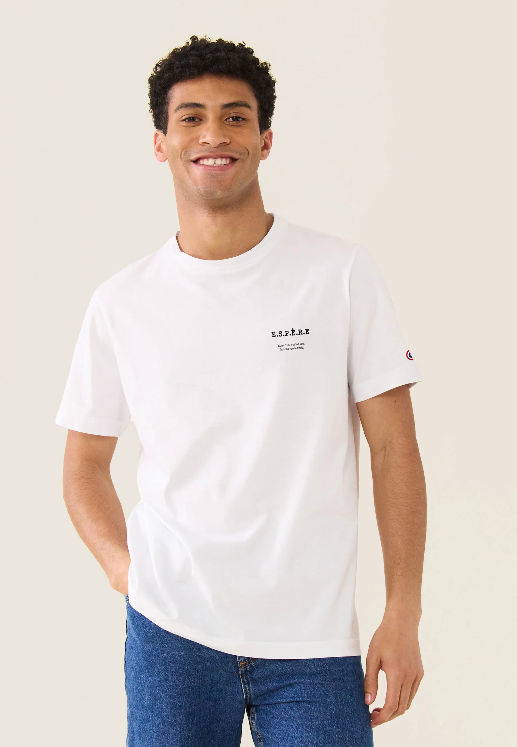 T-shirt mixte col rond en coton-Jean-P Blanc Espère