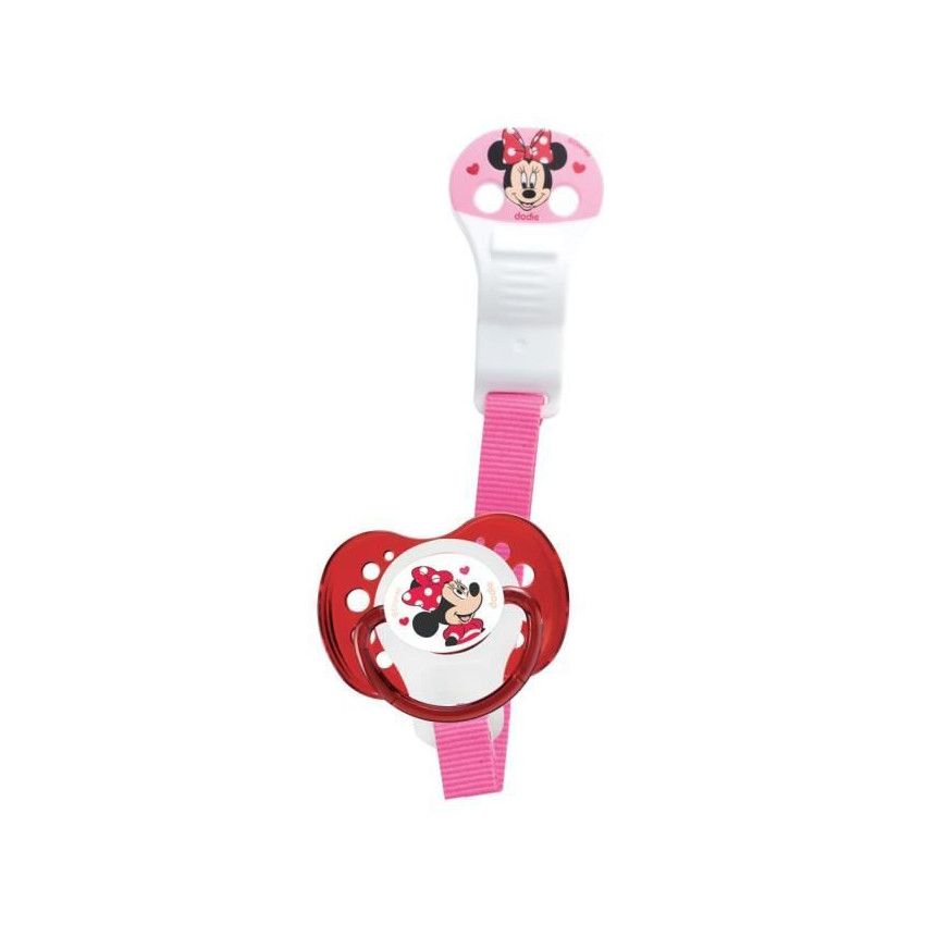 Attache sucette ruban Minnie Disney - Rose - Ecru