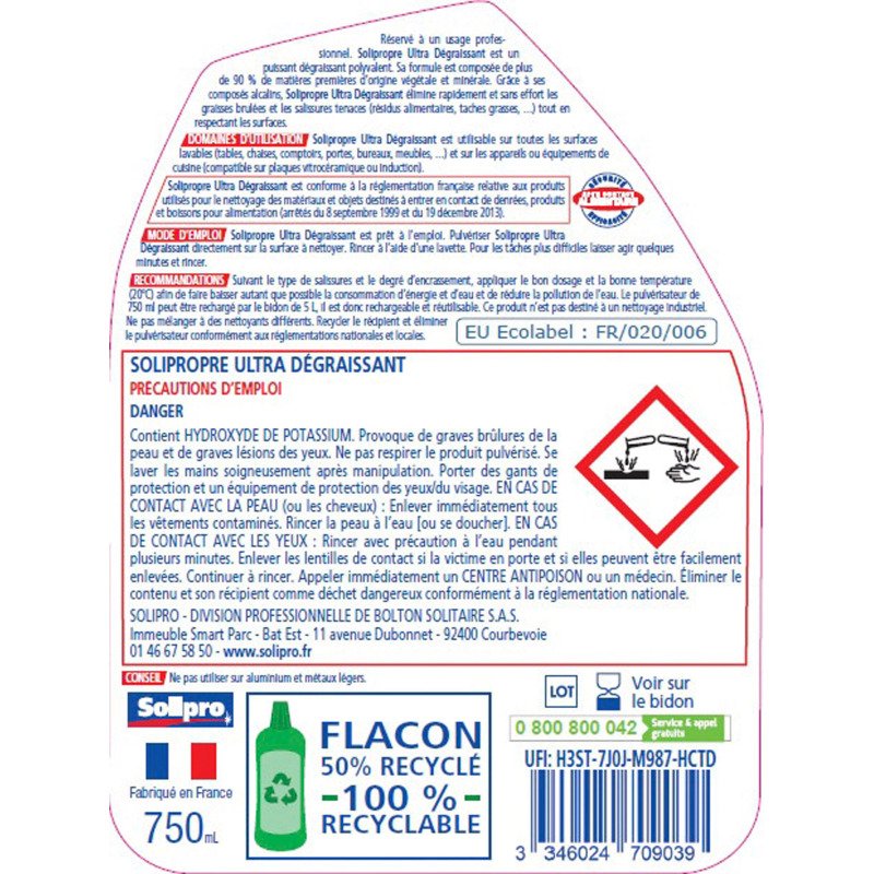 Ultra-dégraissant multi-surfaces Solipropre - Spray 750 ml