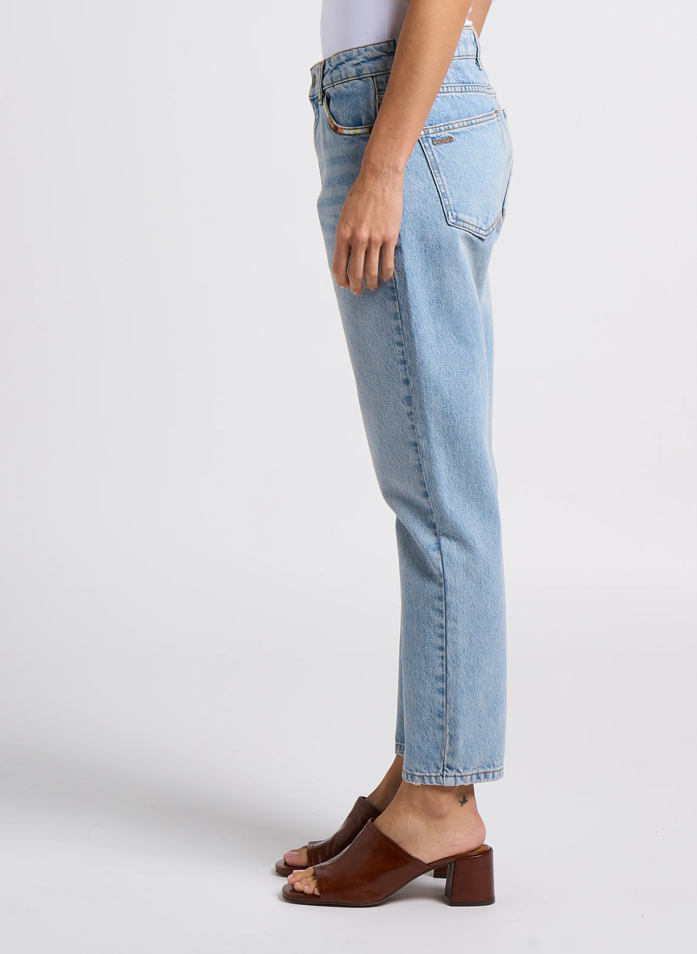 FULL - Jean mom brodé en coton| Bleu
