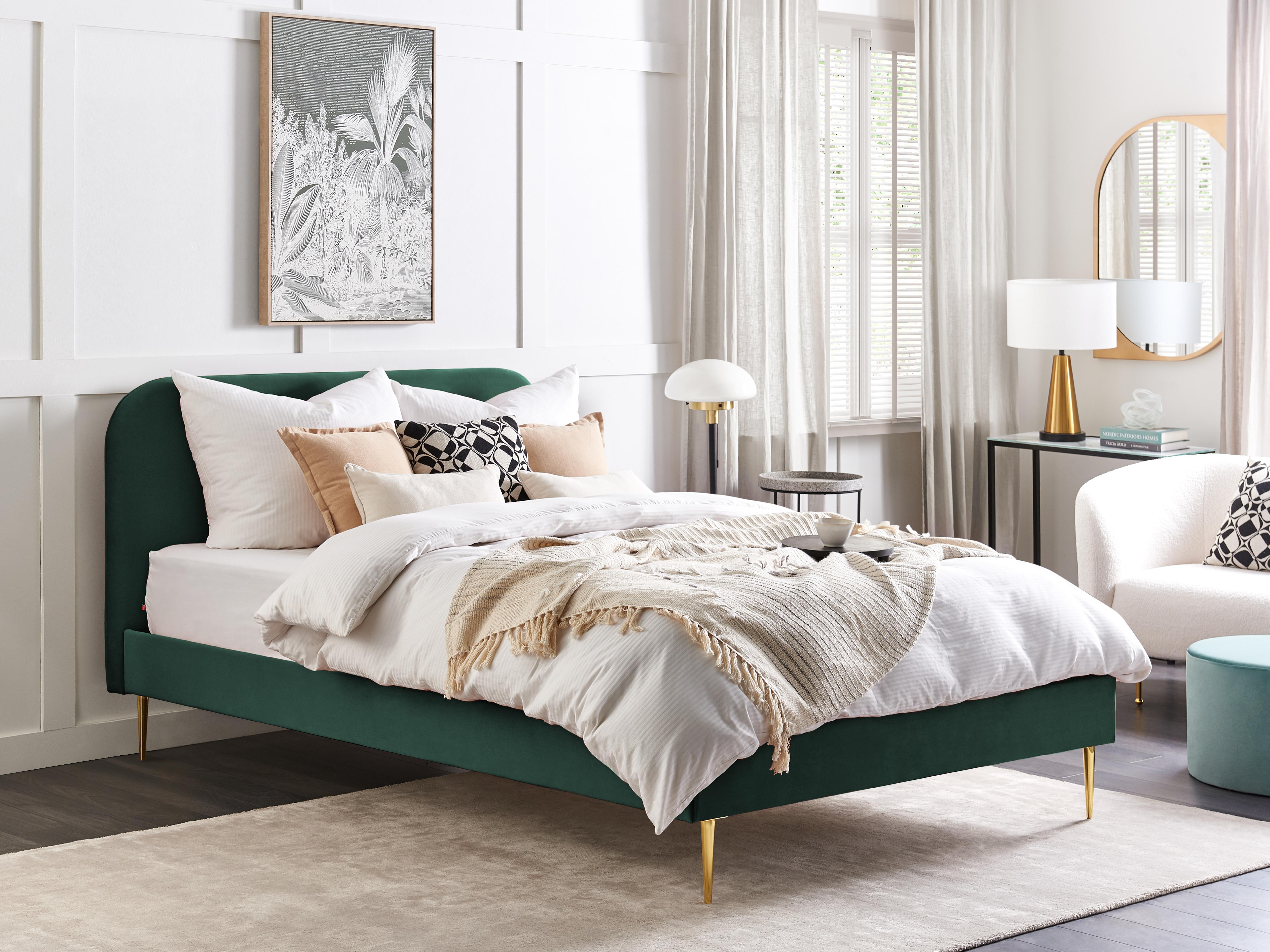 Bed Fluweel FLAYAT 160 x 200 cm Smaragdgroen