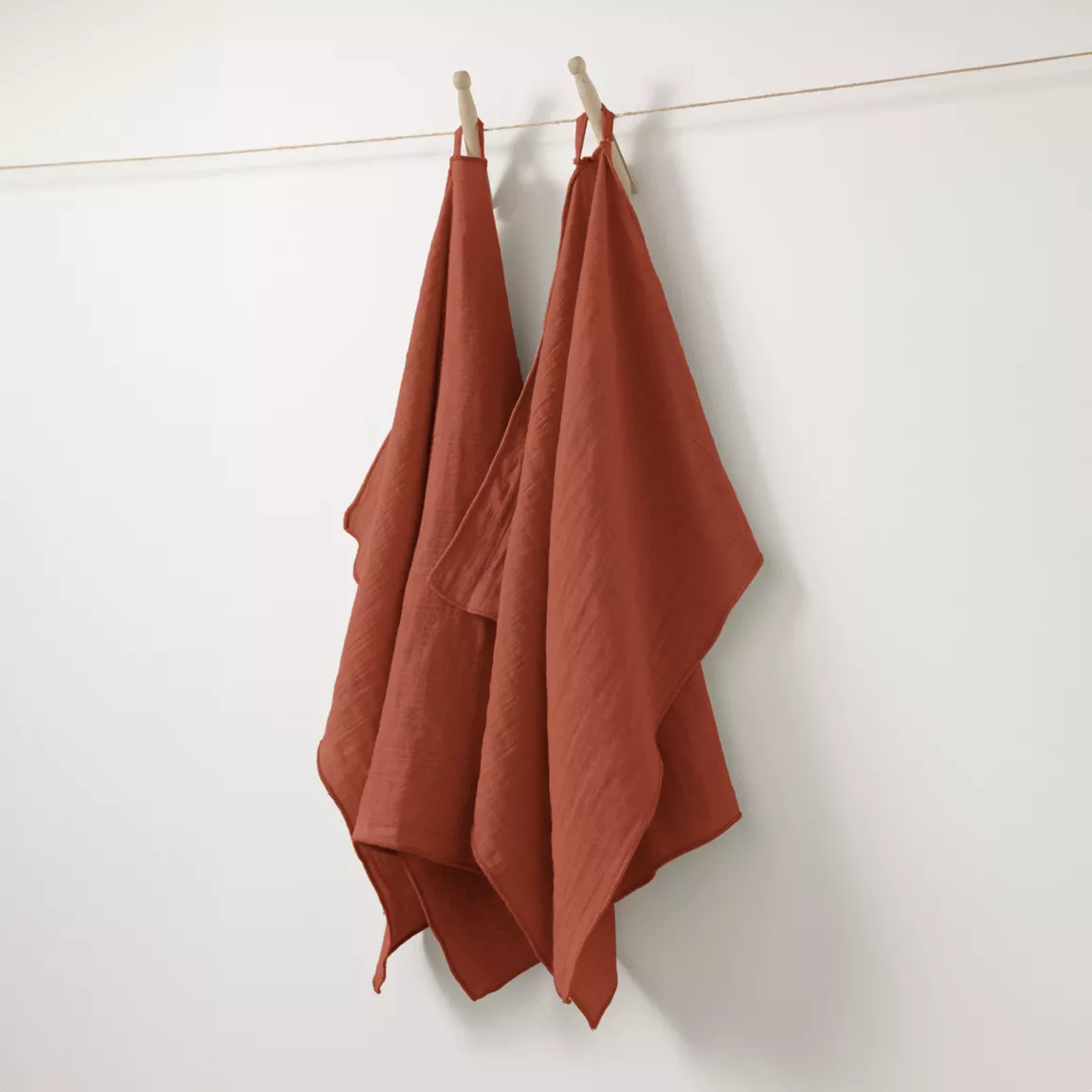 Lot de 2 essuie-mains gaze de coton (70 cm) Gaïa Terracotta