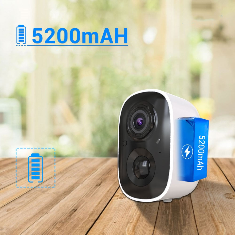 WiFi IP Kamera FullHD 1080p Infrarot LED's Nachtsichtfunktion   Akku (5200mA) / Micro SD / Wandhalterung für iOS/Android (IP65) - Weiss