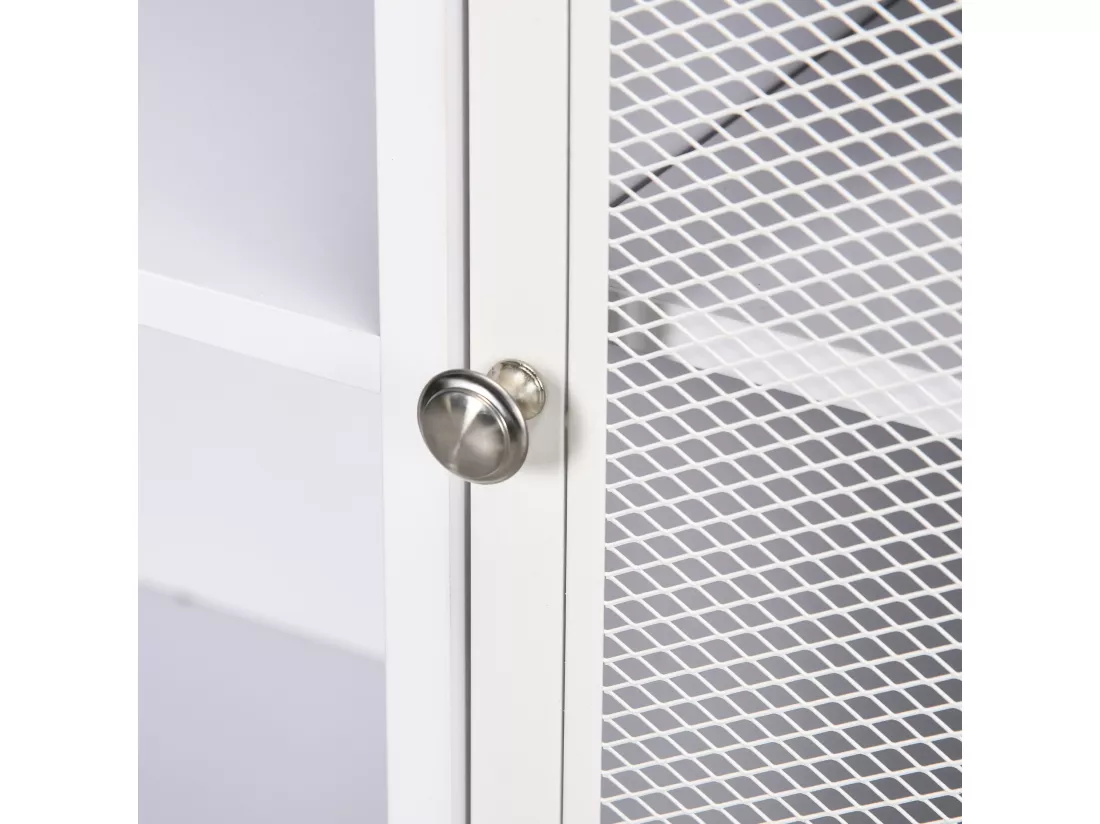 Buffet 4 compartiments porte grillagée avec étagère - dim. 120L x 37l x 81,5H cm - acier panneaux blanc