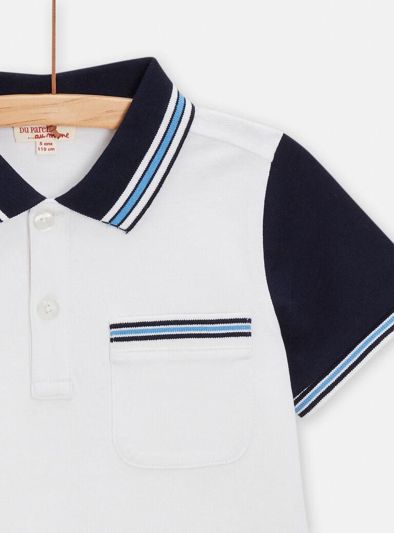 Polo blanc avec détails rayés pour garçon