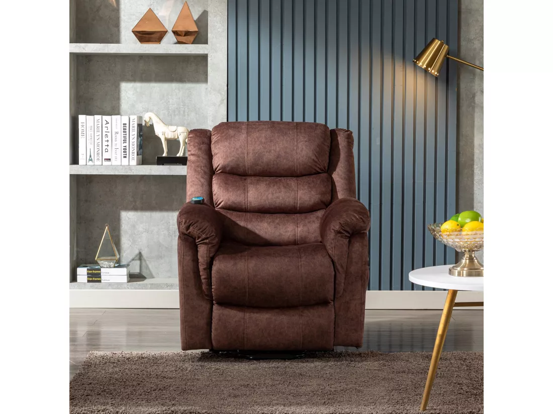 Fauteuil releveur électrique en cuir PU, fauteuil de massage inclinable, meuble réglable pour le dos, pieds avec 3 positions, port USB, chauffage, porte-gobelets