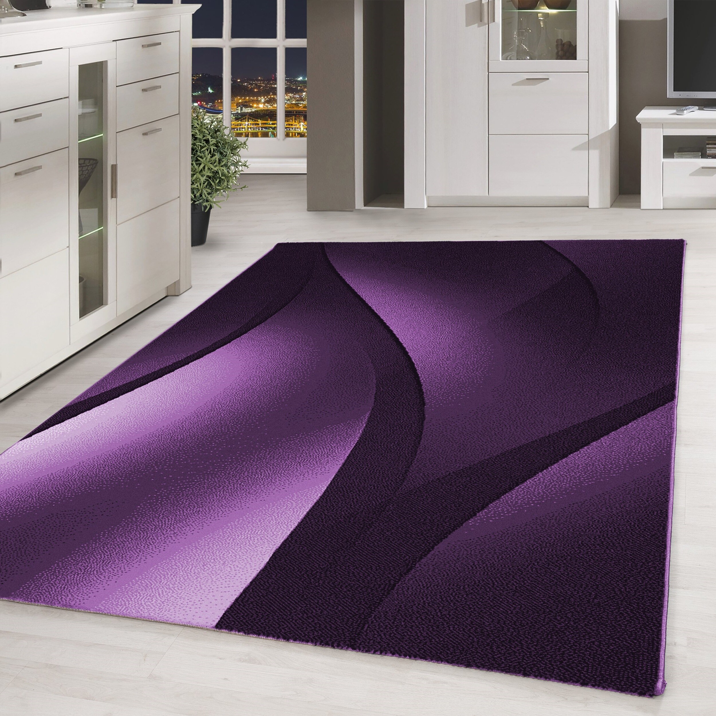 Stilvoller Designer Kurzflor Teppich - Abstraktes Wellen Design