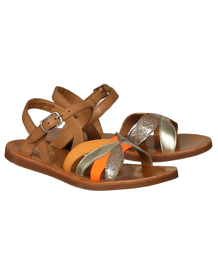 Leder-Sandalen PLAGETTE REVERSE in cognac/bunt