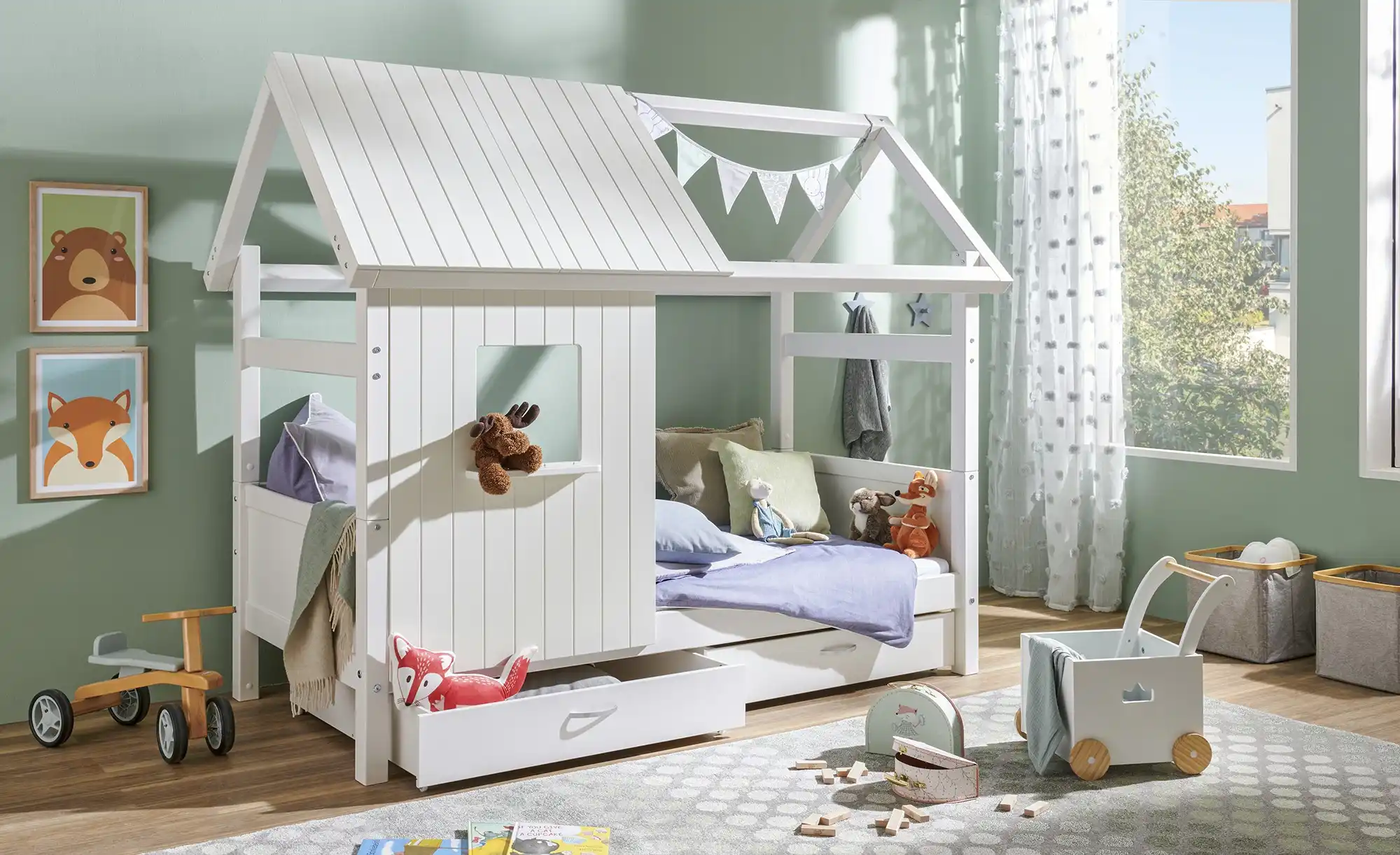 FLEXA Kojenbett mit Dachaufbau Hygge