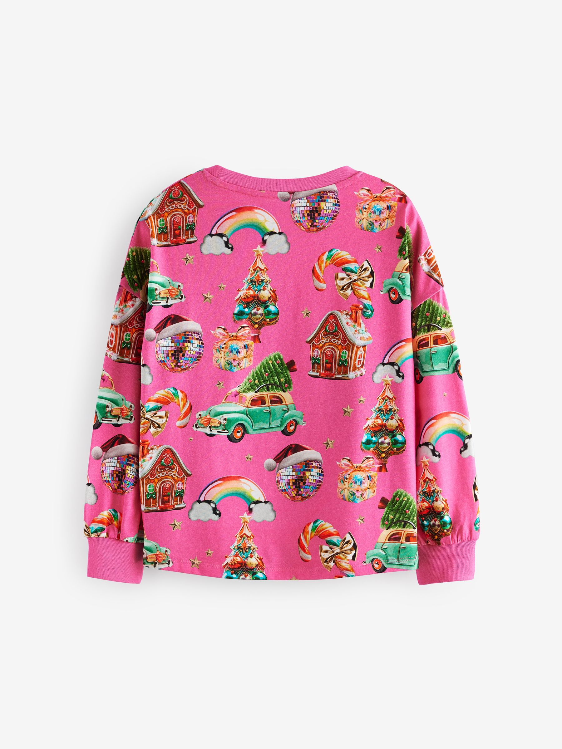 Roze - Kersttop met lange mouwen van 100% katoen (3-16jaar)