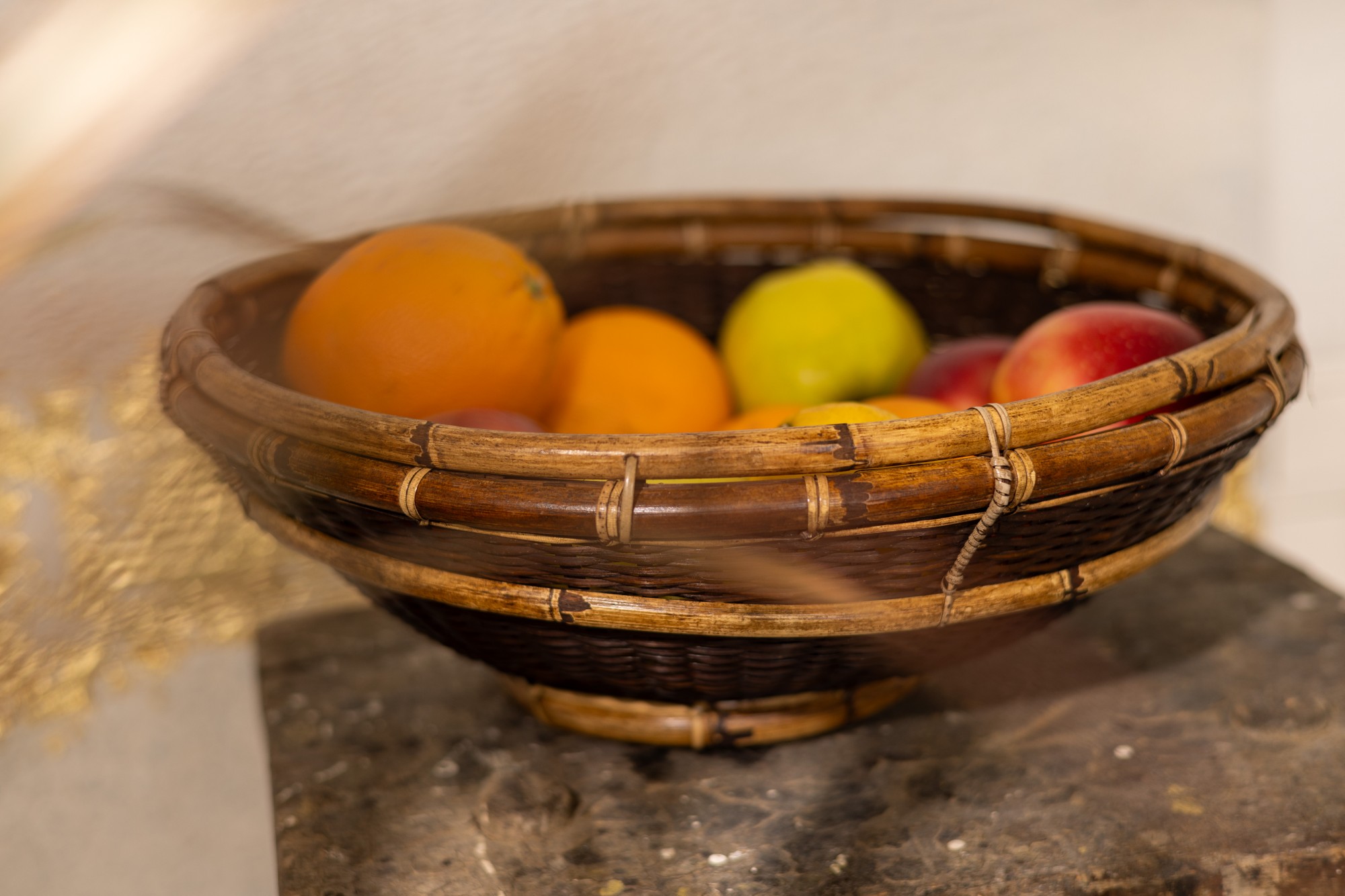 Korb-Schale aus Rattan & Bambus, natur, braun, Ø 35 cm, H 12 cm von fischer's lagerhaus