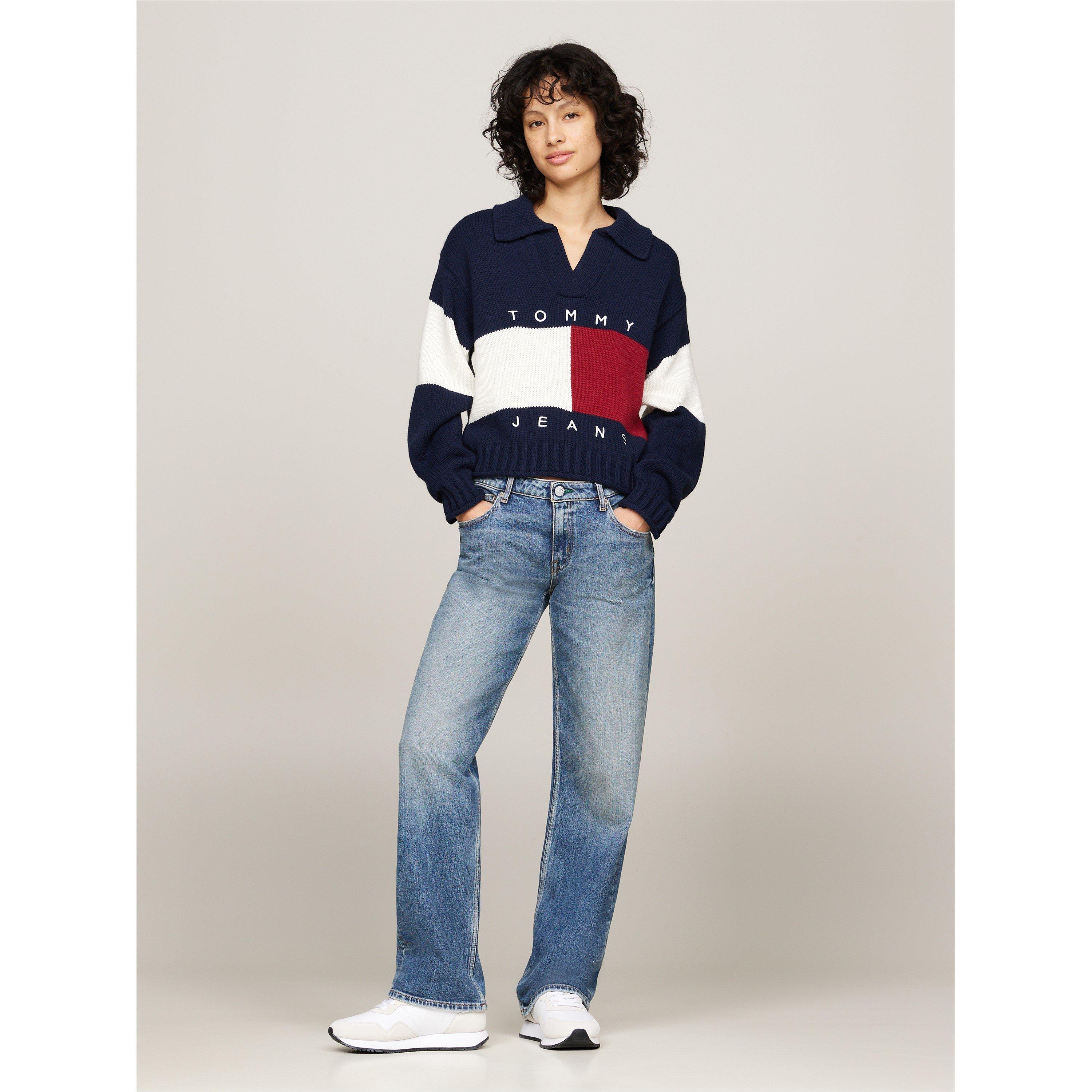 Tommy Jeans Rugby Style V-Neck Cropped Jumper